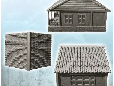 Modern house with platform front terrace and tiled roof 3D print model