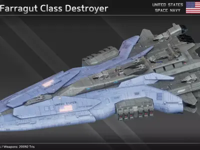 USSN Farragut Class Destroyer Low-poly 3D model