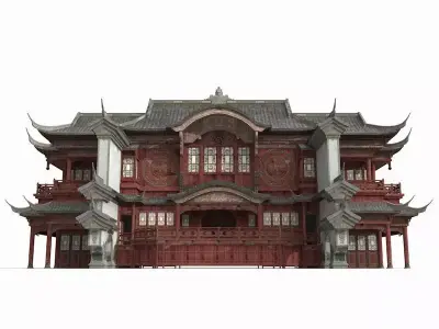 Ancient Chinese style restaurants Low-poly 3D model