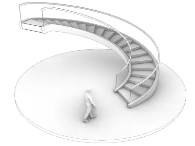 Spiral Stairs with Stringer Treads Railing and Handrail 3D model