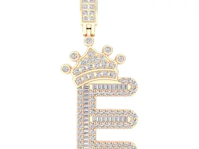 Crown Initial  E  Letter Pendant 3D print model