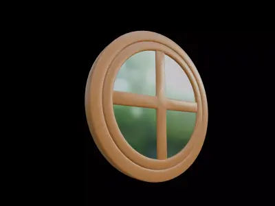 Round Wooden Window with Cross Frame Openable 3D Model Low-poly 3D model