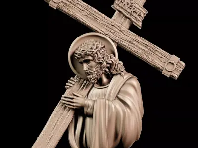 Jesus with cross sculpture 3D print model