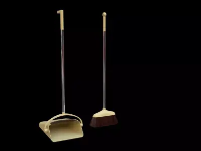 Broom 3d model two brooms and dustpan Low-poly 3D model