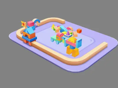 A bunch of building block toys Low-poly 3D model