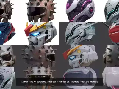 Cyber And Wasteland Tactical Helmets 3D Models Pack