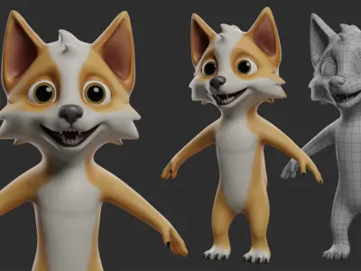 Cartoon Dog  - Topology + UV Map