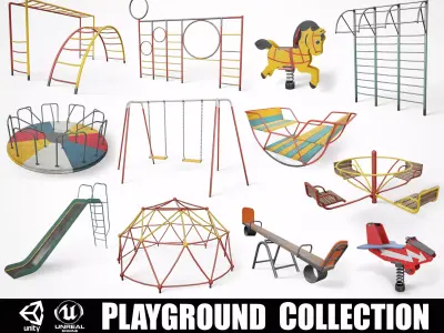 Collection of 15 Painted Playground Items 3D Model Pack
