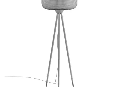 Floor lamp with three wooden uprights and a white acrylic shade 3D model