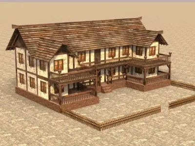 old village house low poly medieval Low-poly 3D model