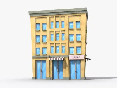 Cartoon Building x14 Low-poly 3D model