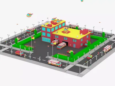 Cartoon City Fire Station 3D model