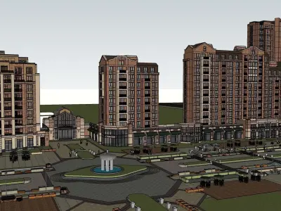 interactive environment along highrise building mall 3D model