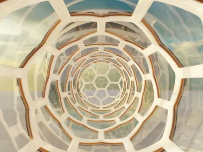 2 glass hexagon sci fi spherical domes with walkway 3D model 3D model