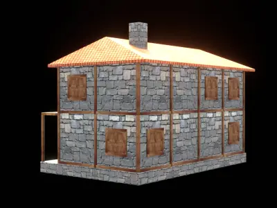 medieval house low poly village town residential house  74 Low-poly 3D model
