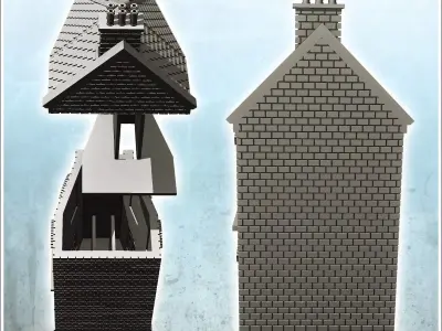 Brick building with tiled roof and floor 8 - Modern WW2 WW1 Worl 3D print model