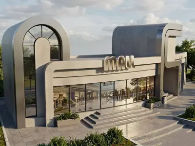 Modern Curved Shopping Mall Exterior Low-poly 3D model