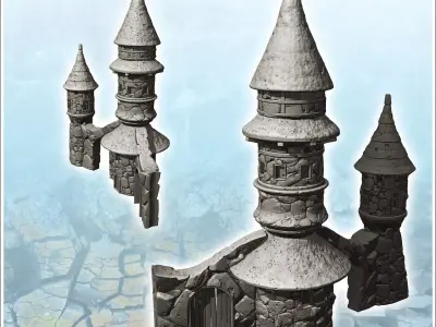 Fantastic building with two towers with curved roofs and access  3D print model