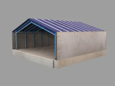 Hangar concrete shed Low-poly 3D model