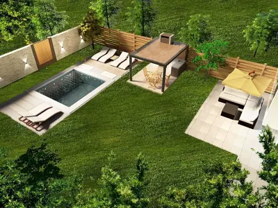modern house with pool and outdoor kitchen 3dmodel Low-poly 3D model