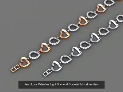 16 Heart Love Valentine Light Diamond Bracelet 3dm stl renders 3D Model Pack