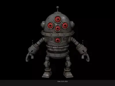 Low Poly Stylized Multi-Eyed Robot - PBR Low-poly 3D model