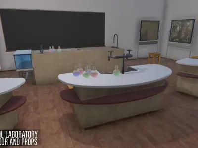 School laboratory - interior and props Low-poly 3D model