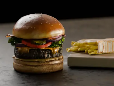 Handcrafted Crispy Cheese Burguer with French Fries 3D model