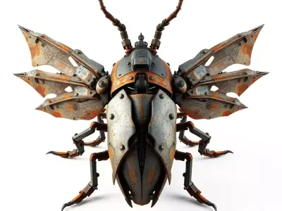 Steampunk Mechanical Beetle Robot Creature Low-poly 3D model