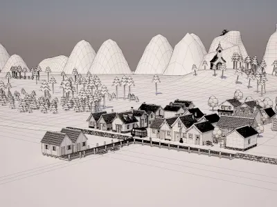 Cartoon Medieval Village 3D model