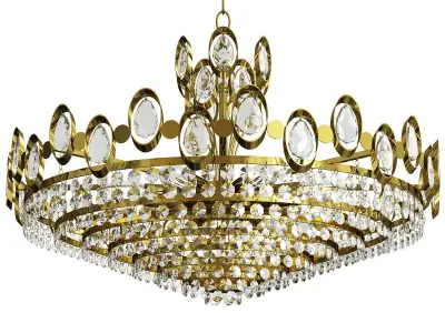 Golden Gilded Brass and Crystal Glass Chandelier by Palwa Low-poly 3D model