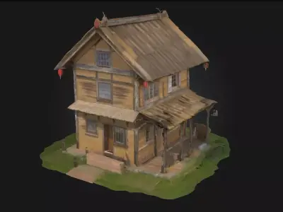 Rustic Cabin Retreat  Tranquil Escape in Natures Embrace 3D model