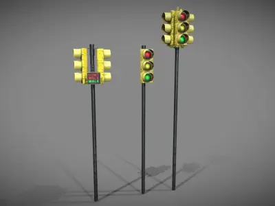 Traffic Lights USA Low-poly 3D model