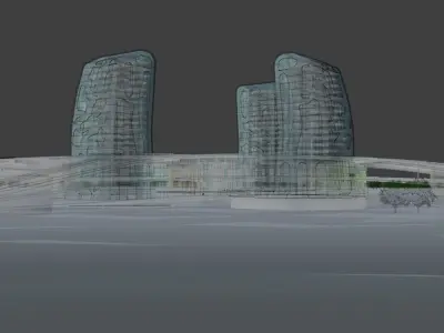 The Island futuristic building in middle of grassy field 3D model