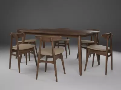 Gallman 6  Person Four Leg Dining Set Free low-poly 3D model