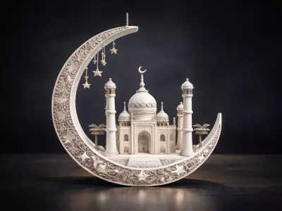 Elegant Ramadan Crescent Moon and Mosque Islamic  3D print model