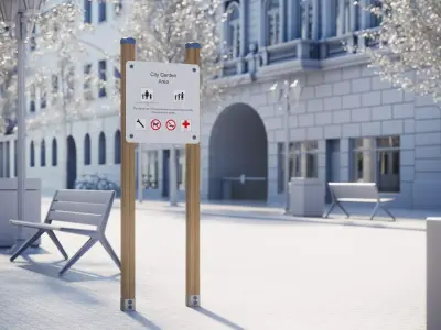 Sign on a wooden light construction 3D model