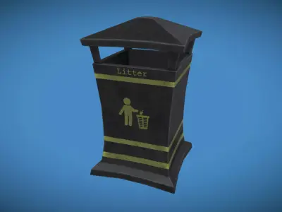 Stylized London UK Rubbish Bin Low-poly 3D model