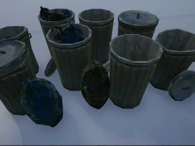 Lowpoly Trash Bins and Trash Bags Low-poly 3D model