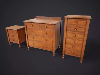 Vintage Bedroom Furniture Set Low-poly 3D model