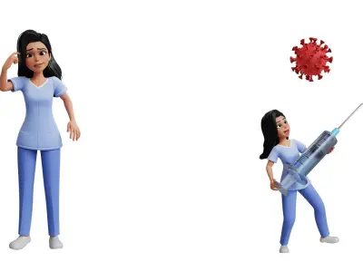 Nurse Cartoon Female Character Low-poly 3D model
