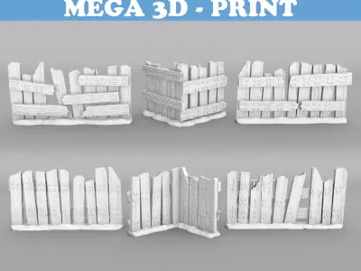 Tabletop Miniatures - Wooden Fence Modulars 3D print model