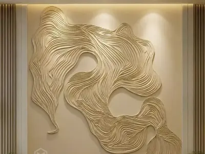 modern Wavy Relief Panel Wall Decor Set STL Mural CNC 379 3D model