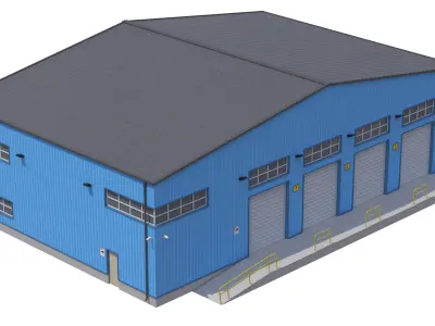 Industrial Building Blue Low-poly 3D model