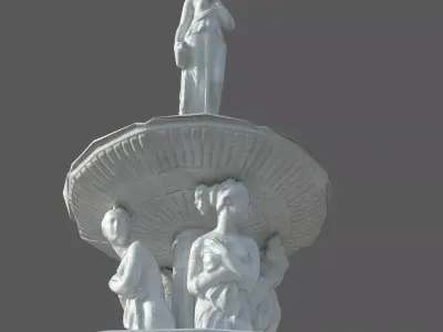 Concrete fountain with Greek womans Low-poly 3D model