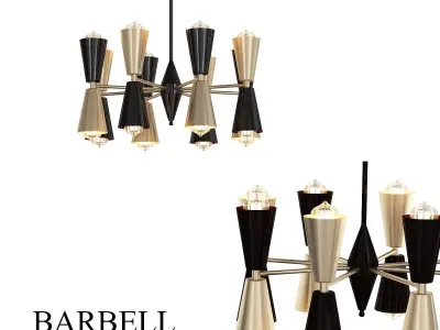BARBELL modern chandelier with gold and accents 3D model