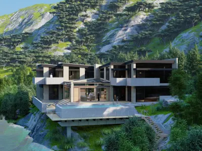 Forest villa-Casa Scene-Modern Villa 3D model 6