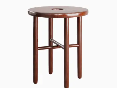 Namba Walnut Stool 02 Low-poly 3D model