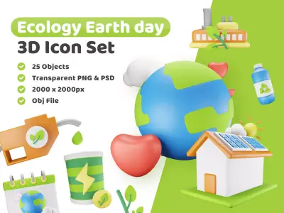 Ecology Earth Day Icon Pack 3D Model Low-poly 3D model