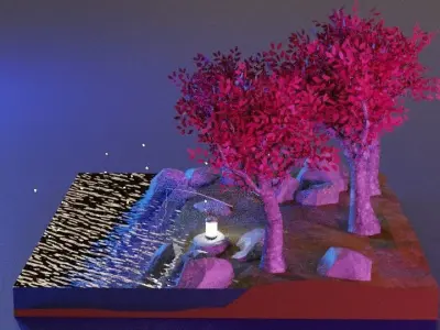 Isometric 3D Forest Model With Textures Low-poly 3D model